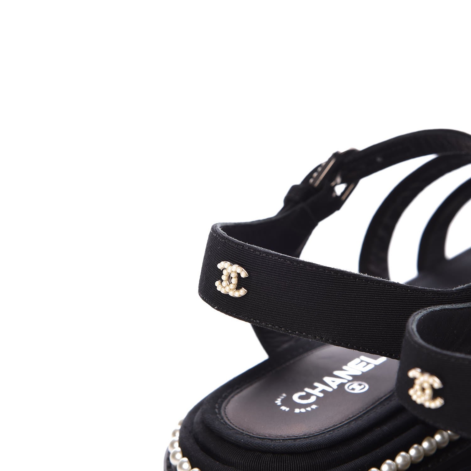 Chanel Grosgrain Pearl Flat Sandals 39 Black 9 of 10