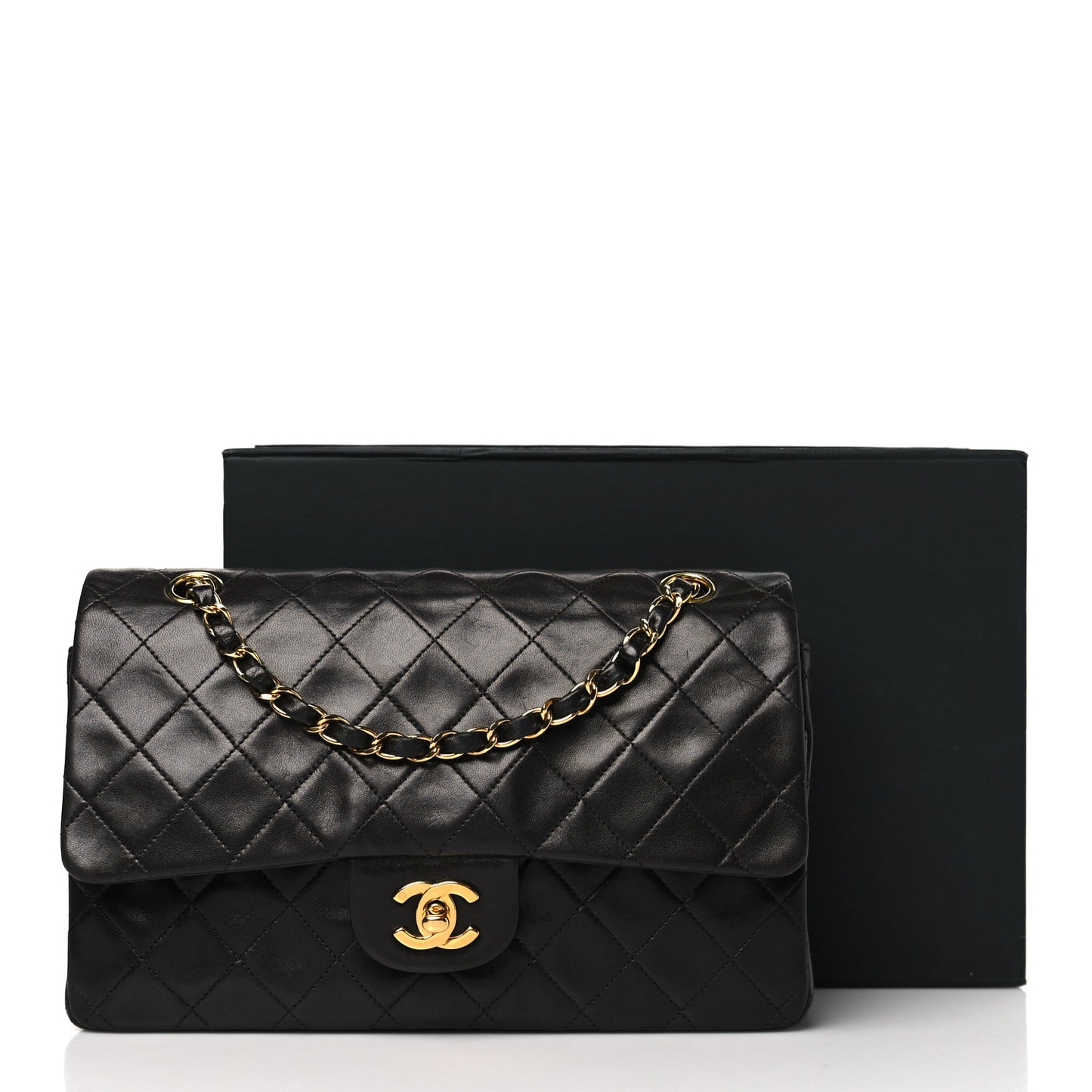 Lambskin Quilted Medium Double Flap Black