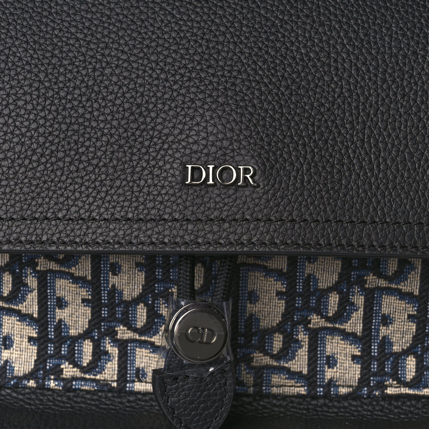 Christian Dior Oblique Jacquard Grained Calfskin Drawstring Saddle Backpack Beige Black 6 of 16
