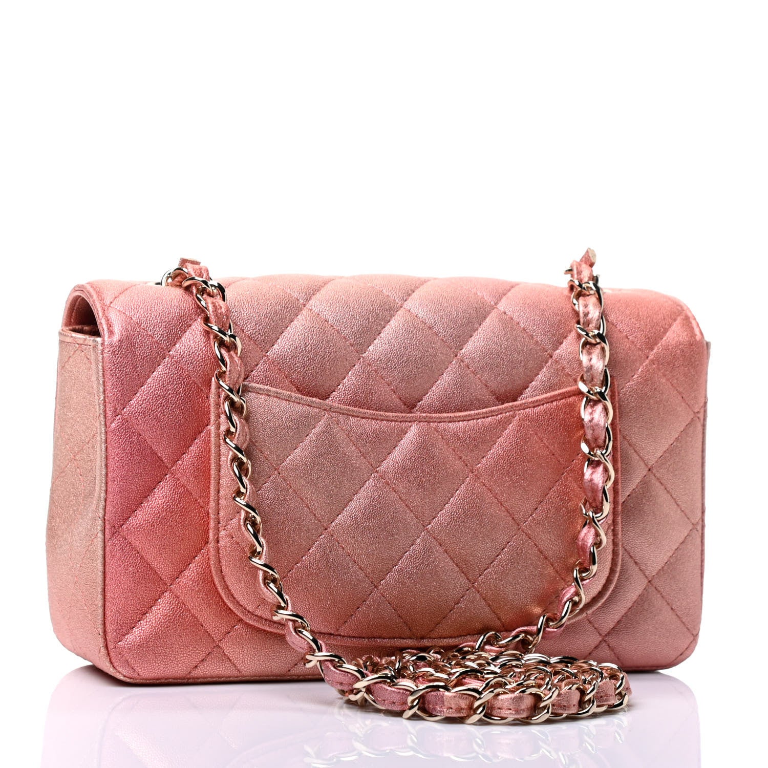 Chanel Metallic Lambskin Quilted Ombre Mini Rectangular Flap Pink 2 of 4