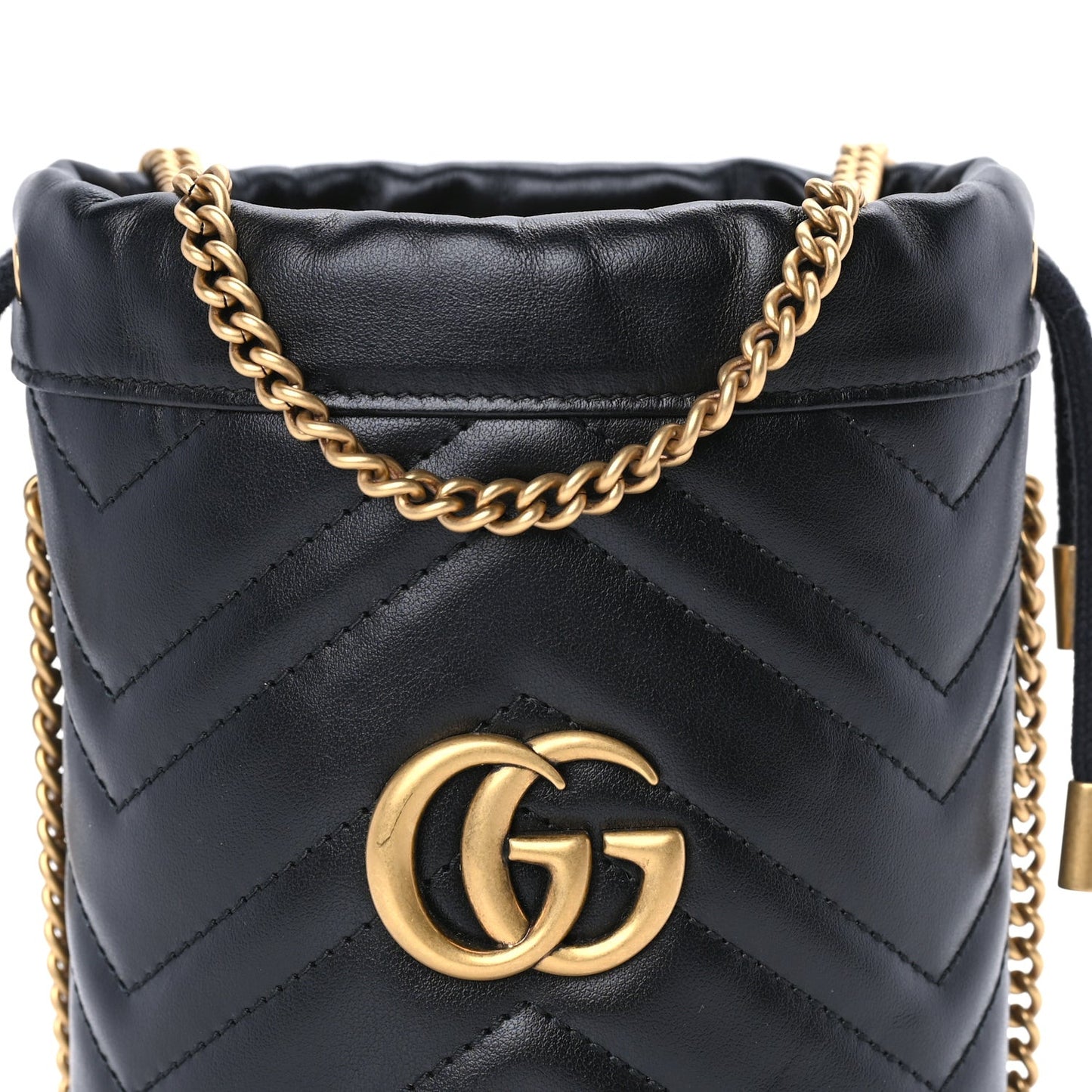 Calfskin Matelasse Mini GG Marmont 2.0 Bucket Bag  Black