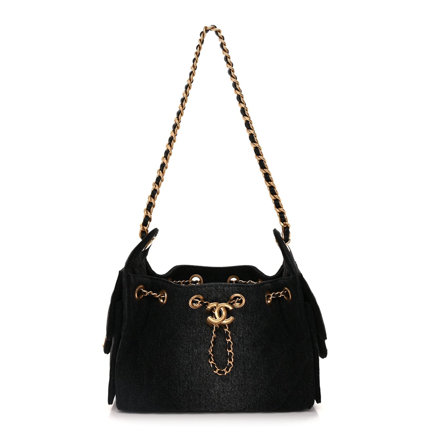 Washed Denim Quilted Mini  25 Handbag  Black