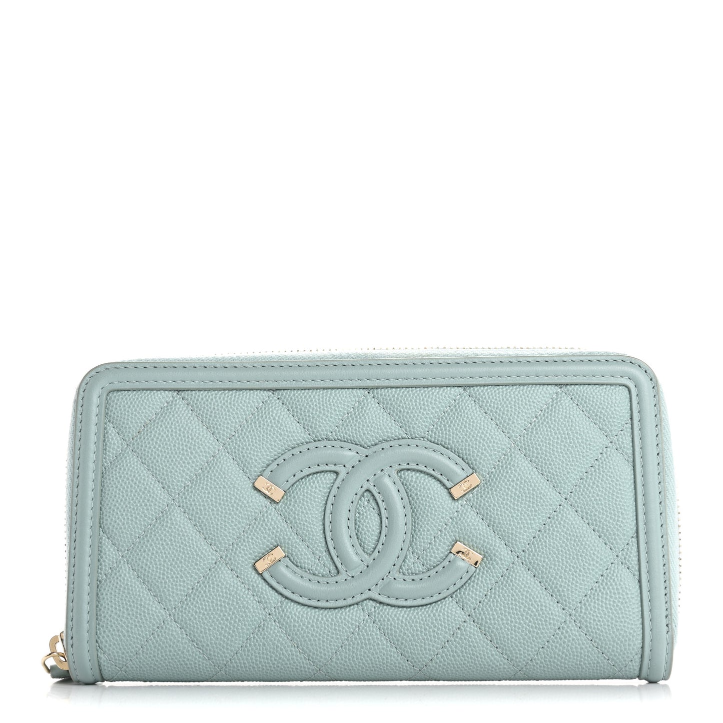 Caviar Quilted Large Filigree Zip Around Wallet Blue