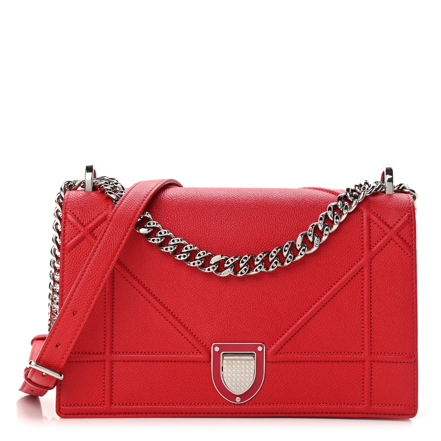 Christian Dior Grained Calfskin Medium Diorama Flap Bag Red 1 of 11
