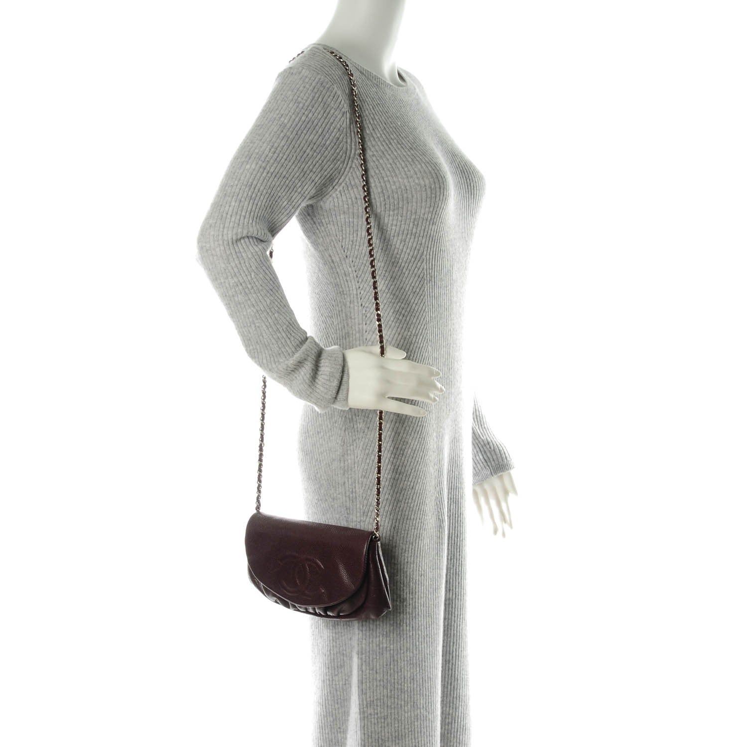 Chanel Caviar Half Moon Wallet On Chain WOC Bordeaux 2 of 8