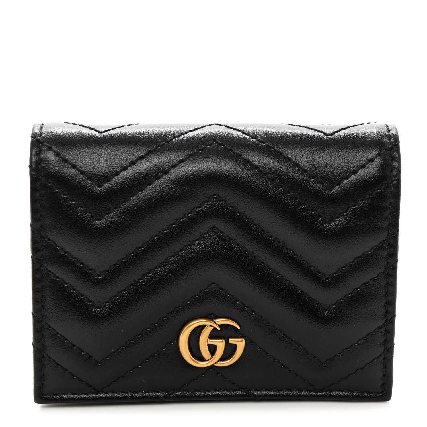 Gucci Calfskin Matelasse GG Marmont Card Case Wallet Black 1 of 8