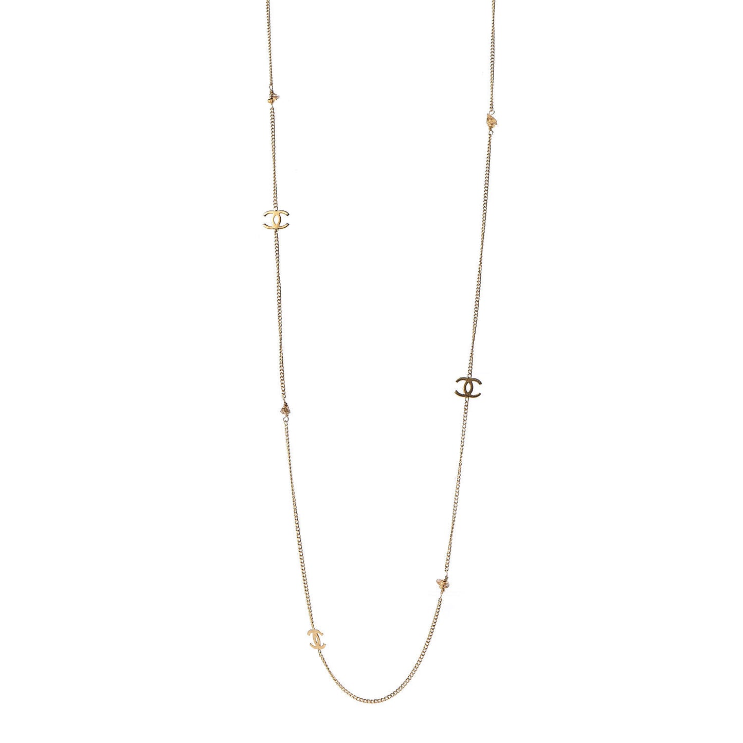 Stone CC Long Chain Necklace Gold