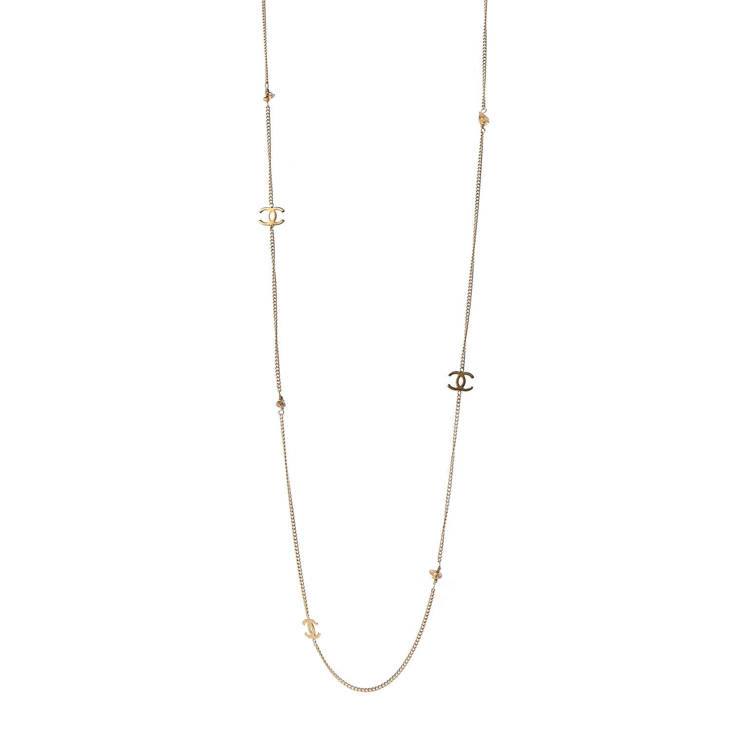 Chanel Stone CC Long Chain Necklace Gold 1 of 4