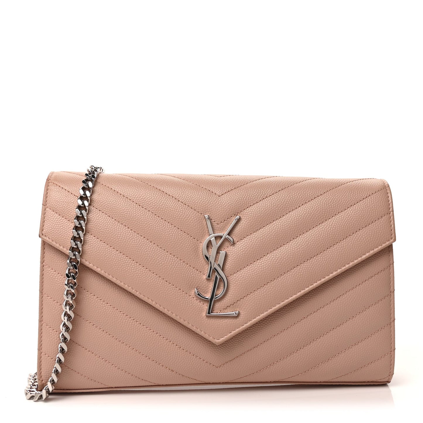 Grain De Poudre Matelasse Chevron Monogram Chain Wallet Pale Pink