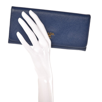 Prada Saffiano Metal Continental Flap Wallet Bleuette 2 of 9