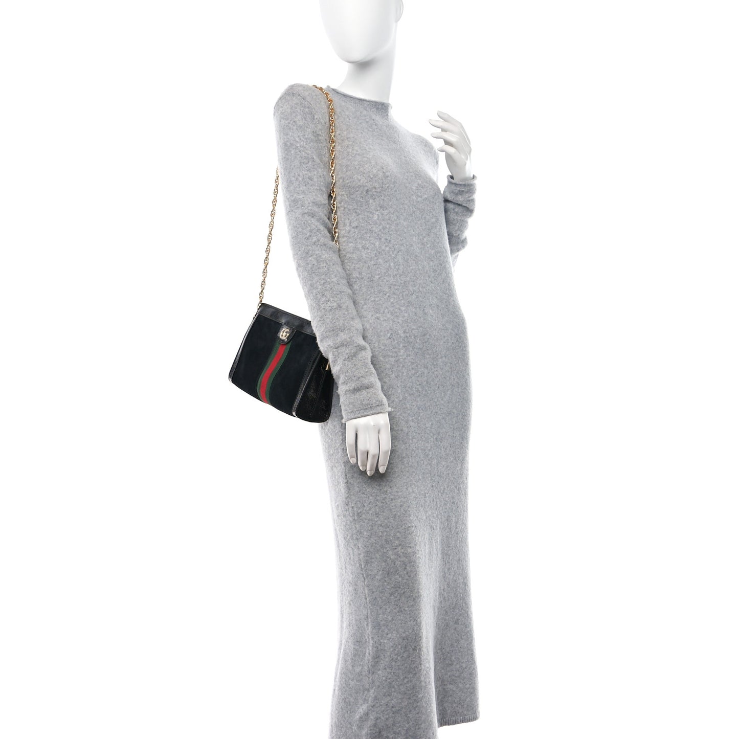 Suede Patent GG Web Small Ophidia Chain Shoulder Bag Black