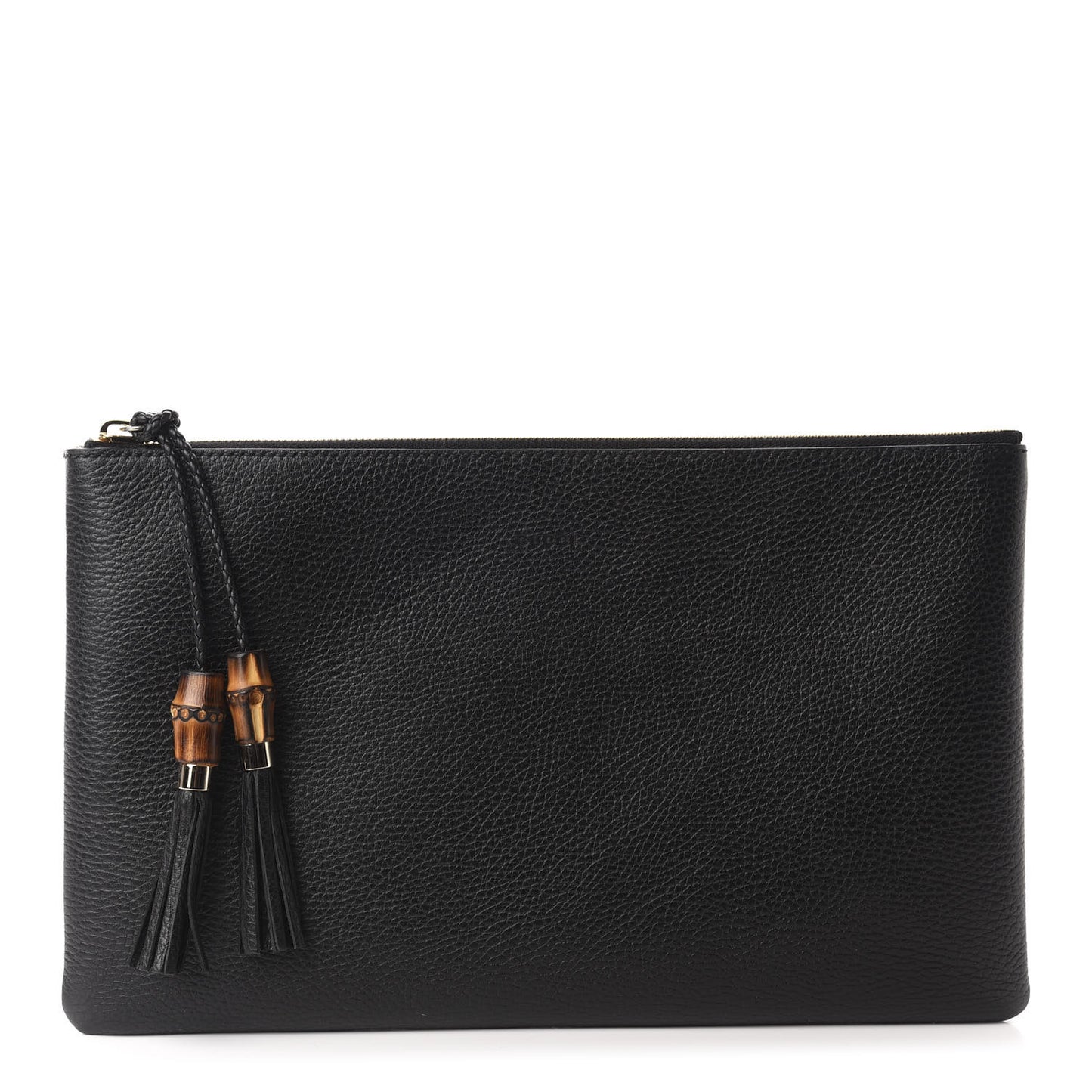 Pebbled Calfskin Large Bamboo Clutch Black