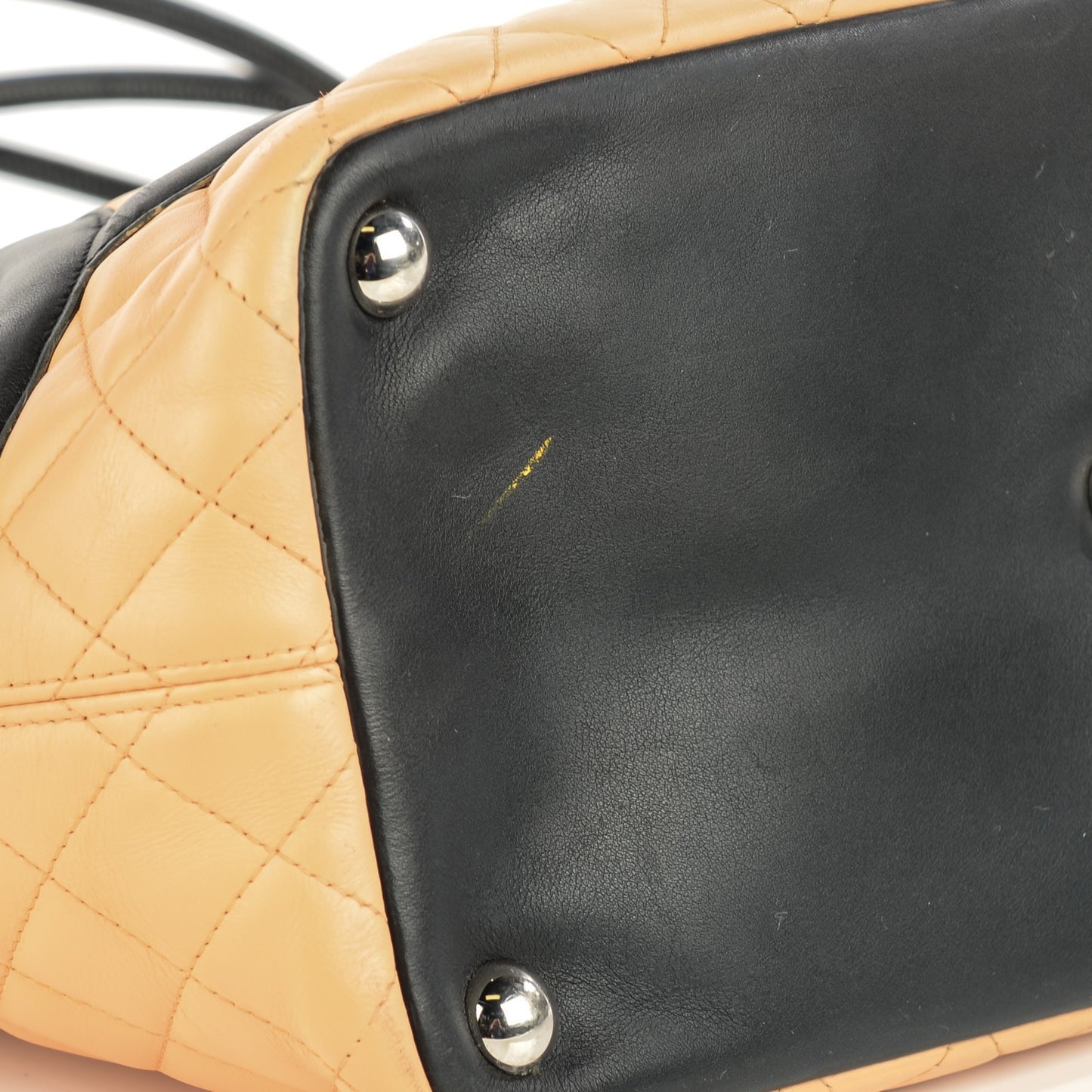 Calfskin Quilted Large Cambon Tote Beige Black