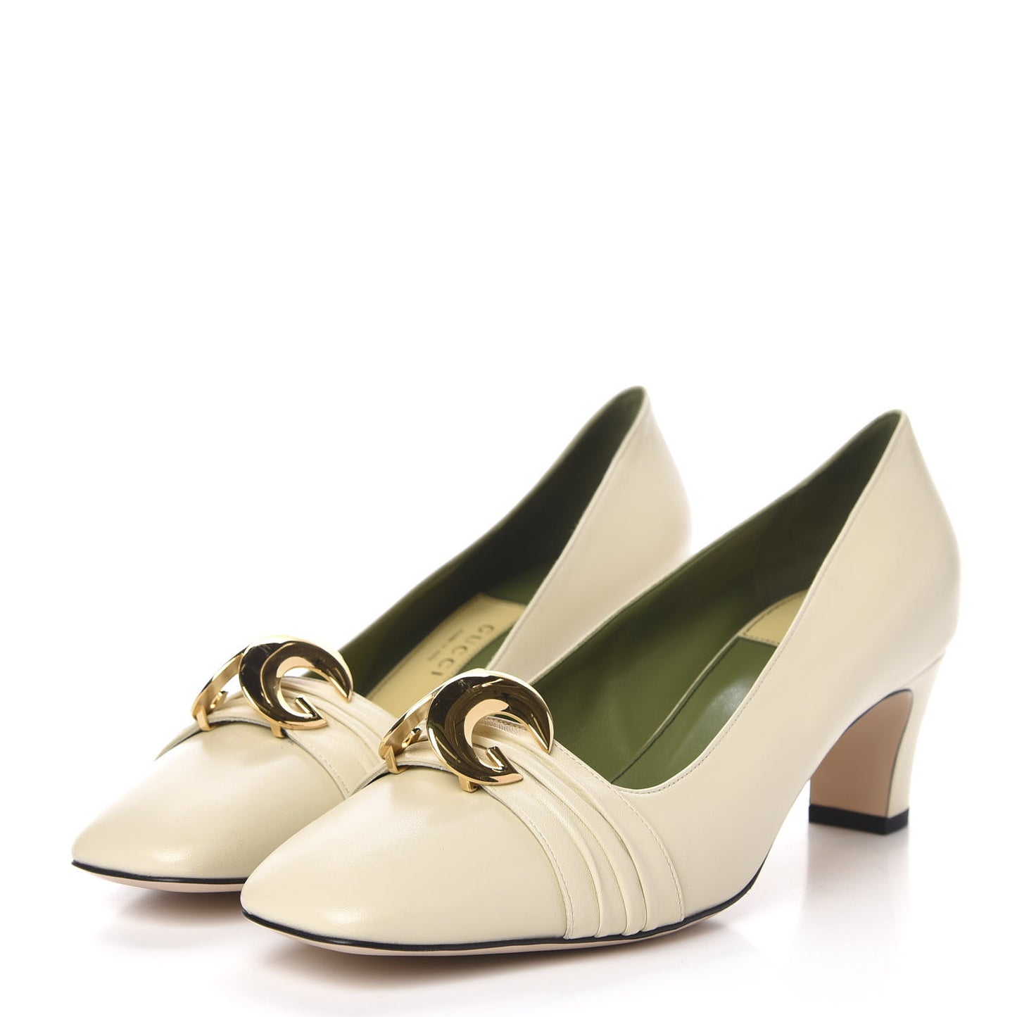 Malaga Kid Half Moon GG Square Toe Pumps 41.5 White