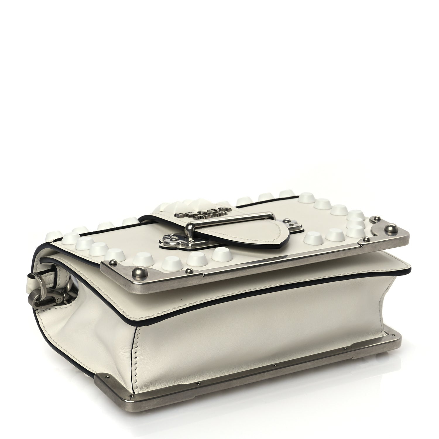 Prada City Calfskin Saffiano Studded Cahier Bag White 3 of 8