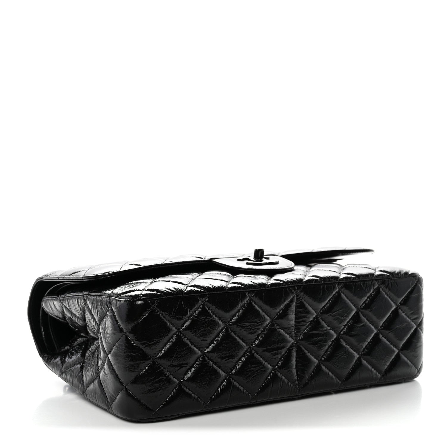 Chanel Shiny Distressed Calfskin Quilted Jumbo Double Flap So Black 4 of 12
