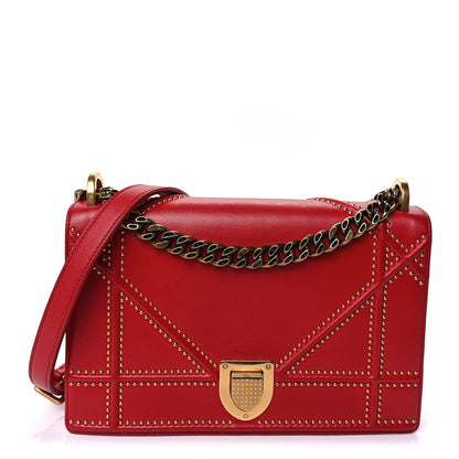 Christian Dior Calfskin Studded Medium Diorama Flap Bag Red 1 of 7