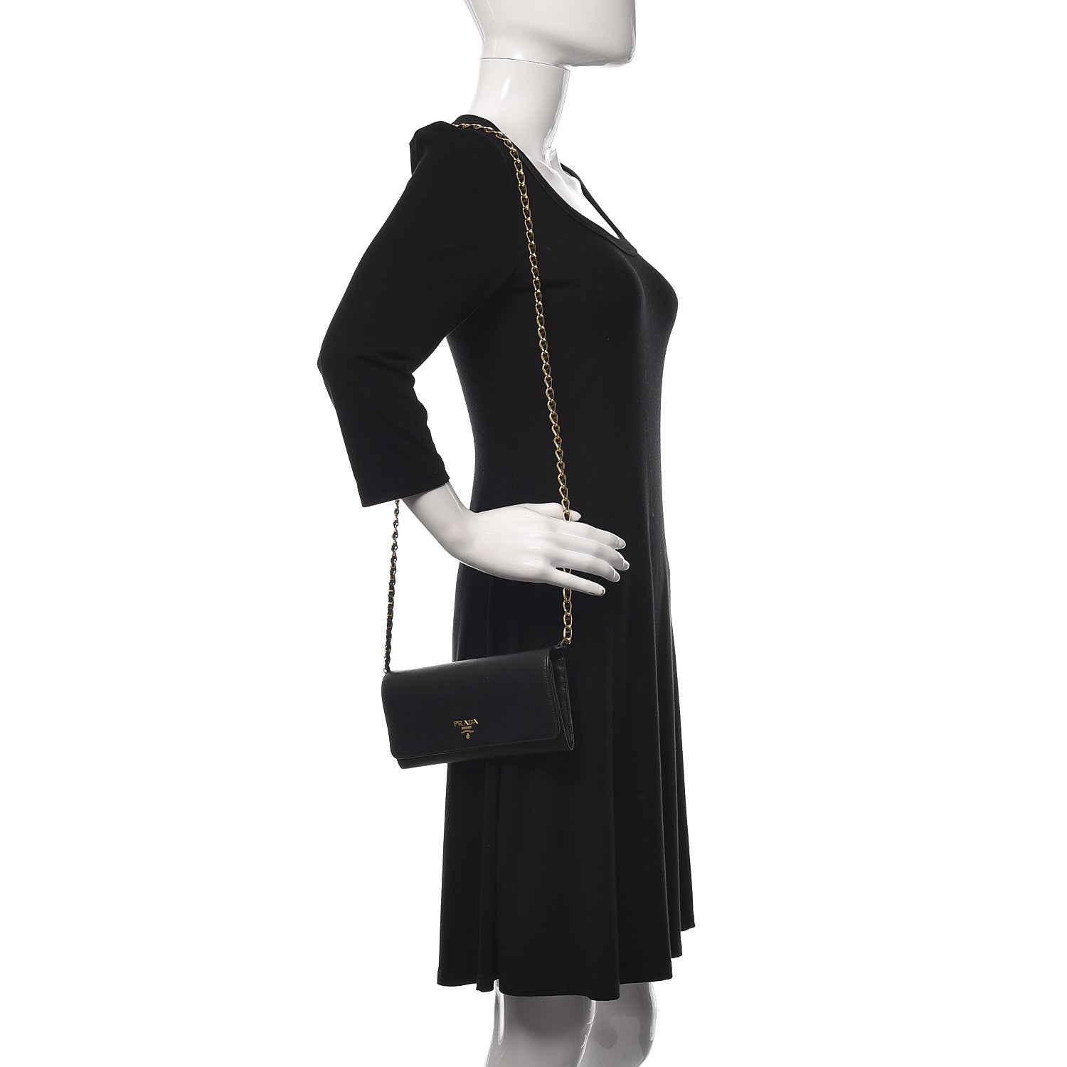 Prada Saffiano Metal Oro Chain Wallet Black 2 of 12