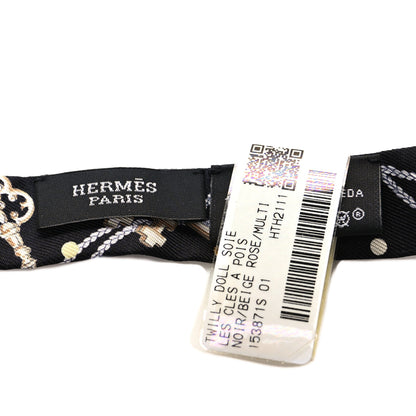 Hermes Silk Les Cles A Pois Doll Twilly Black Beige Rose 3 of 3