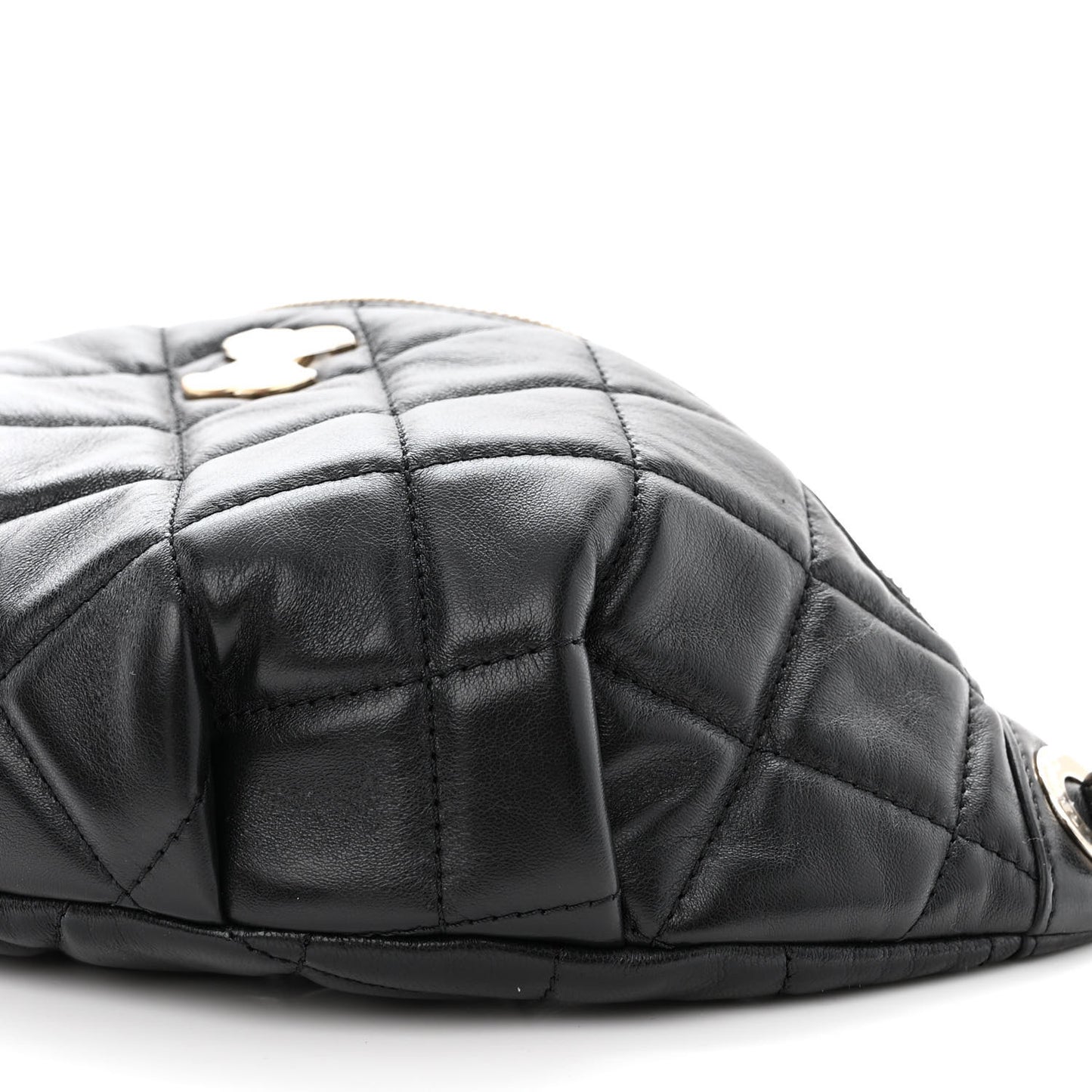 Lambskin Quilted Waist Bag Fanny Pack Black