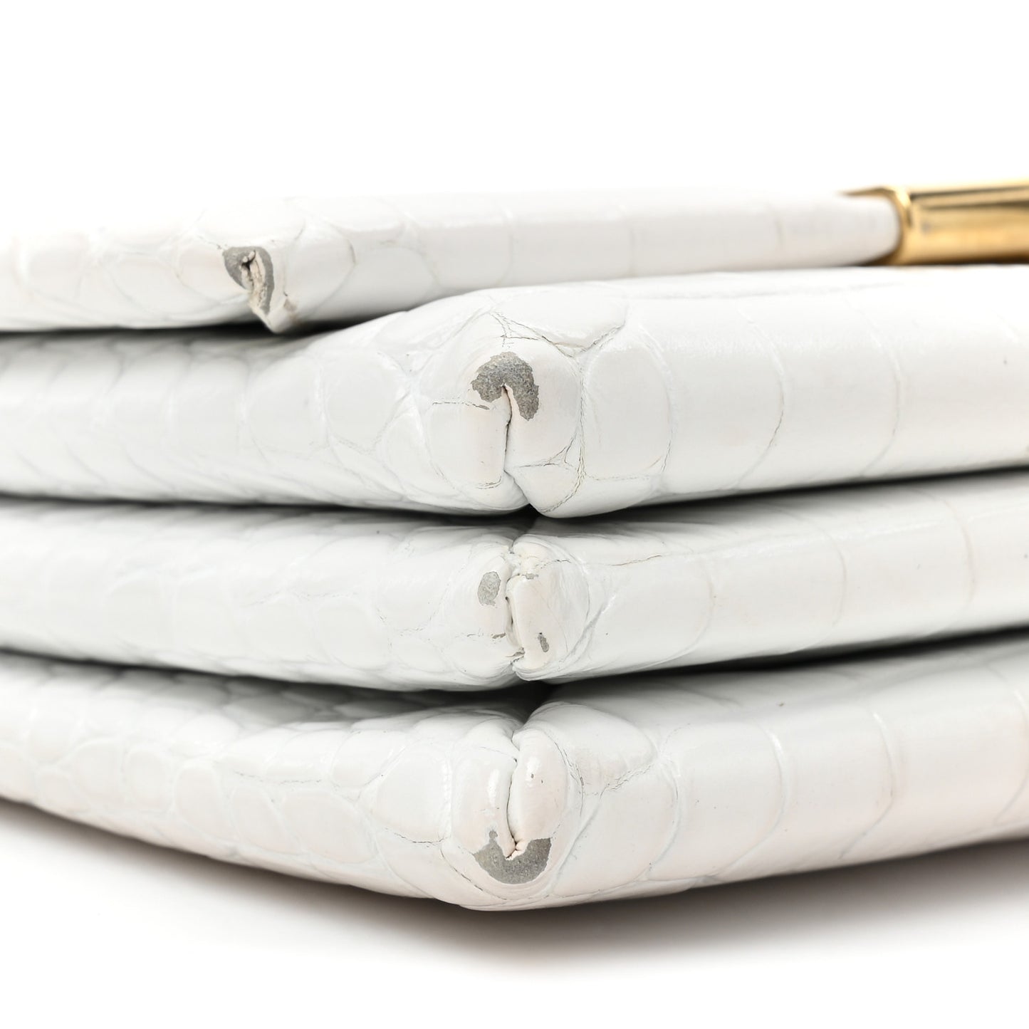 Shiny Extra Supple Calfskin Crocodile Embossed Small Triplet Bag Optic White