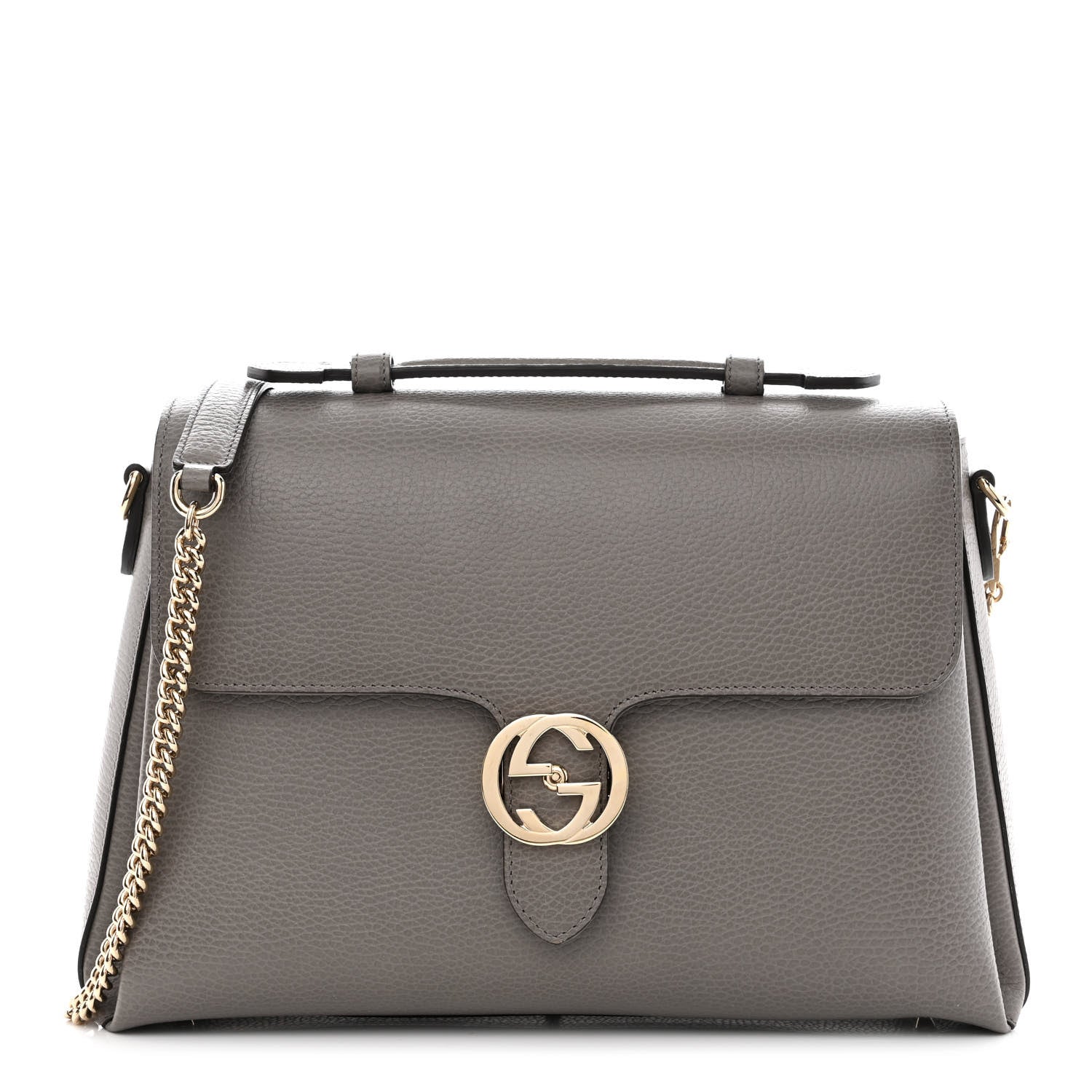 Gucci Dollar Calfskin Medium Interlocking G Top Handle Shoulder Bag Loess 1 of 13