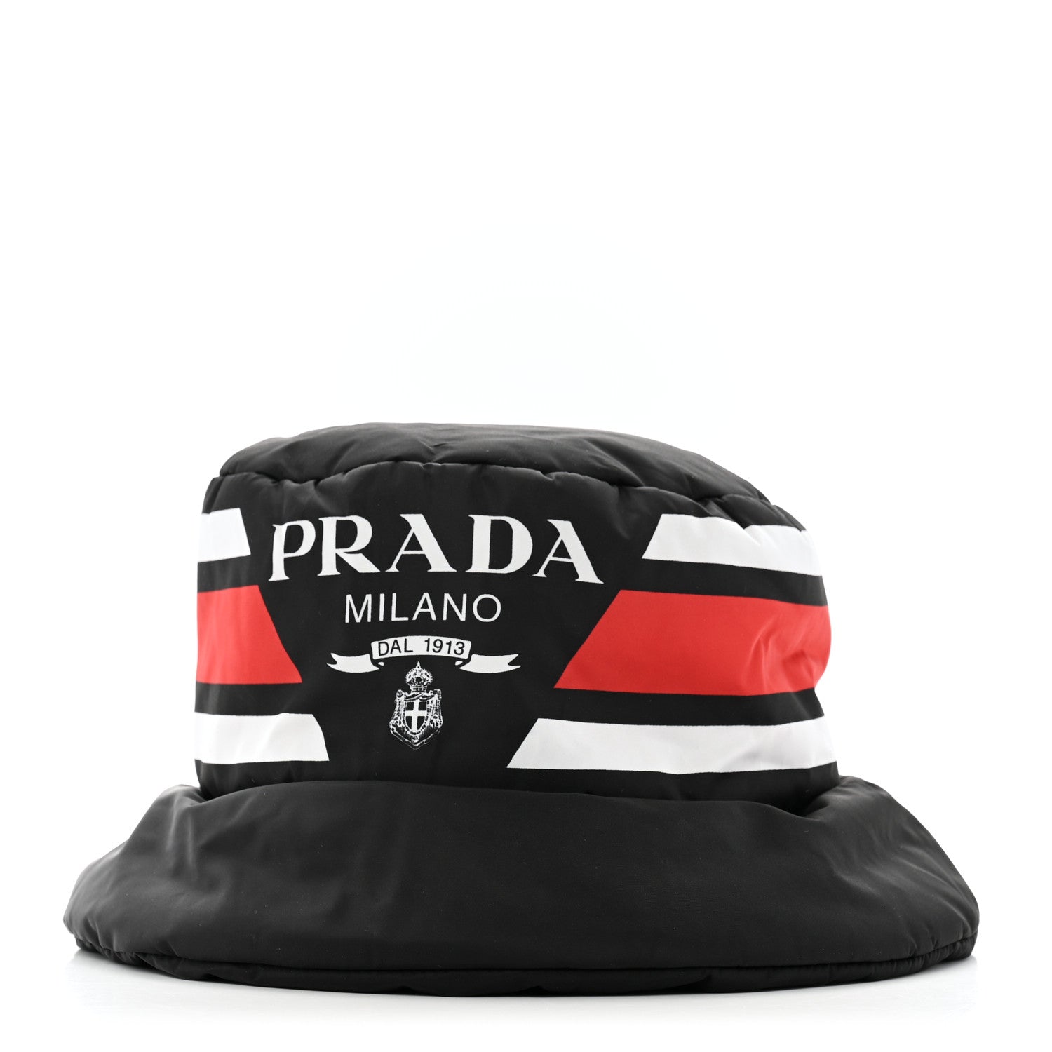Prada Re-Nylon Triangle Logo Padded Mens Bucket Hat XL Black Red White 1 of 9