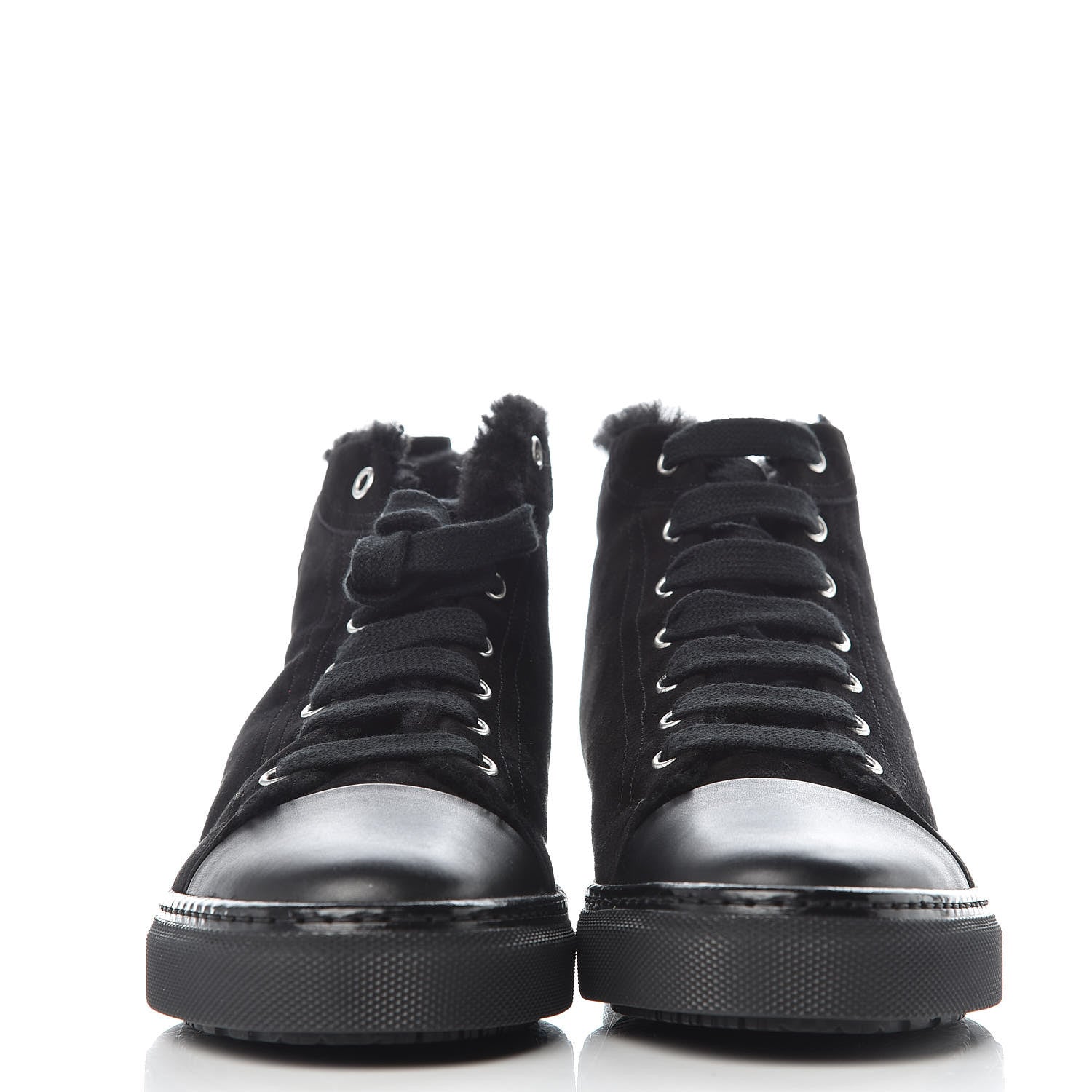 Hermes Suede Shearling Womens Jimmy High Top Sneakers 39.5 Black 2 of 7