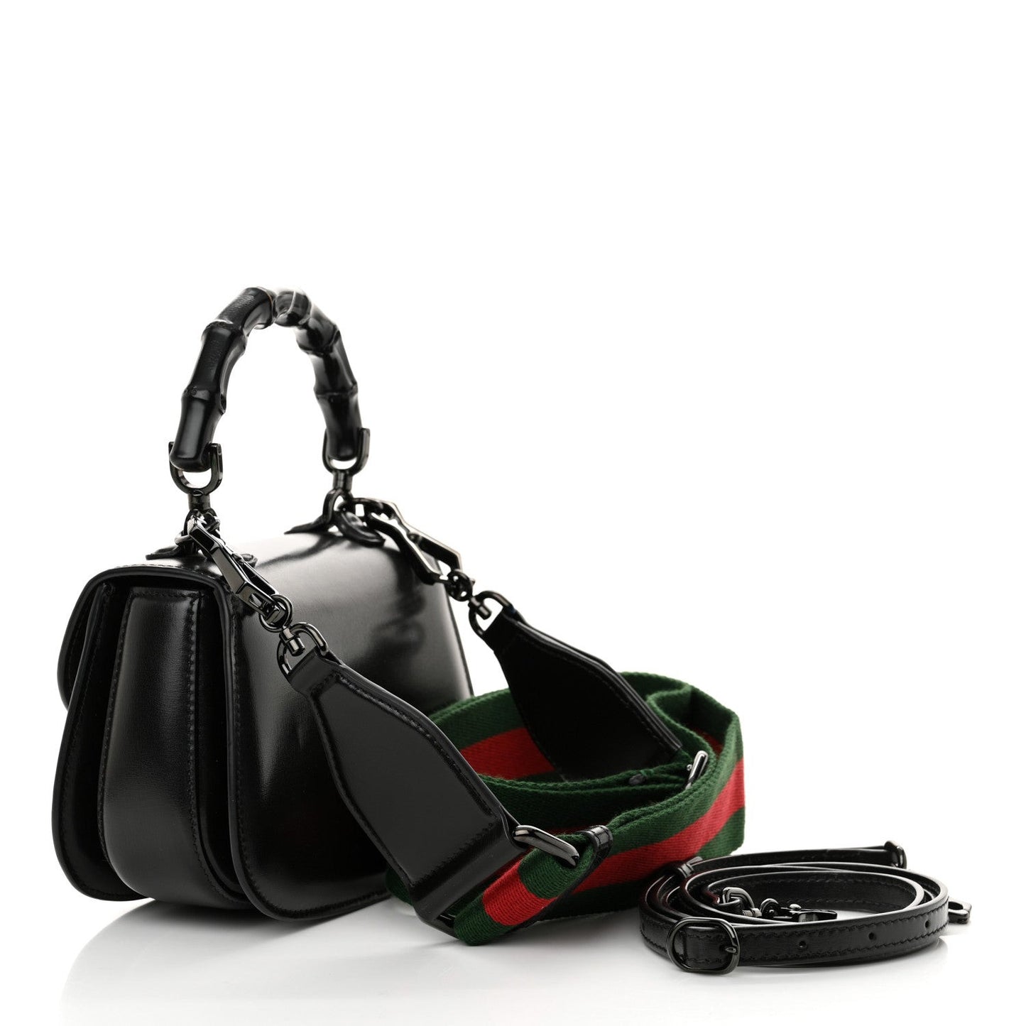 Boarded Dyana Lux Calfskin Web Monochrome Mini Bamboo 1947 Top Handle Bag Black