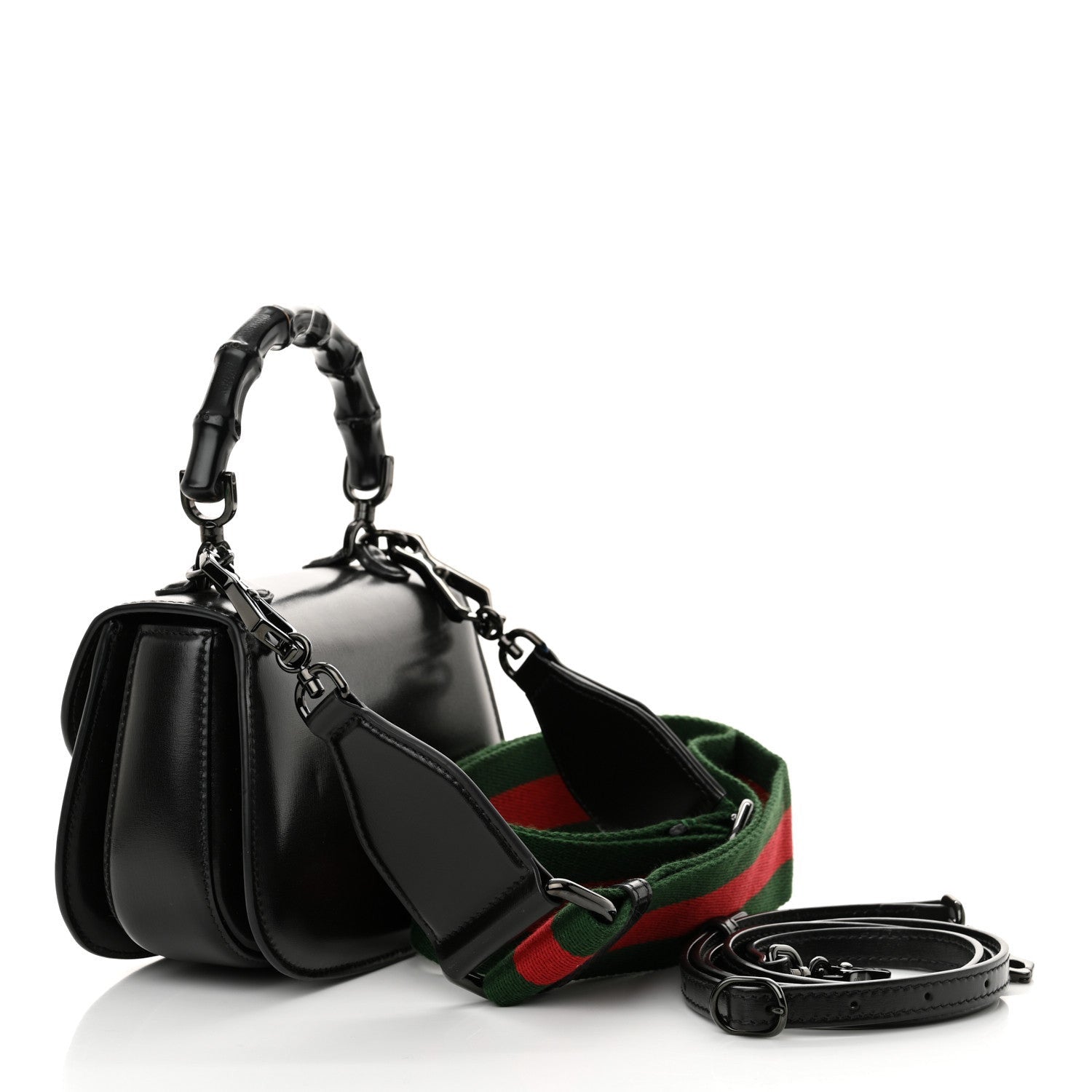 Gucci Boarded Dyana Lux Calfskin Web Monochrome Mini Bamboo 1947 Top Handle Bag Black 3 of 7