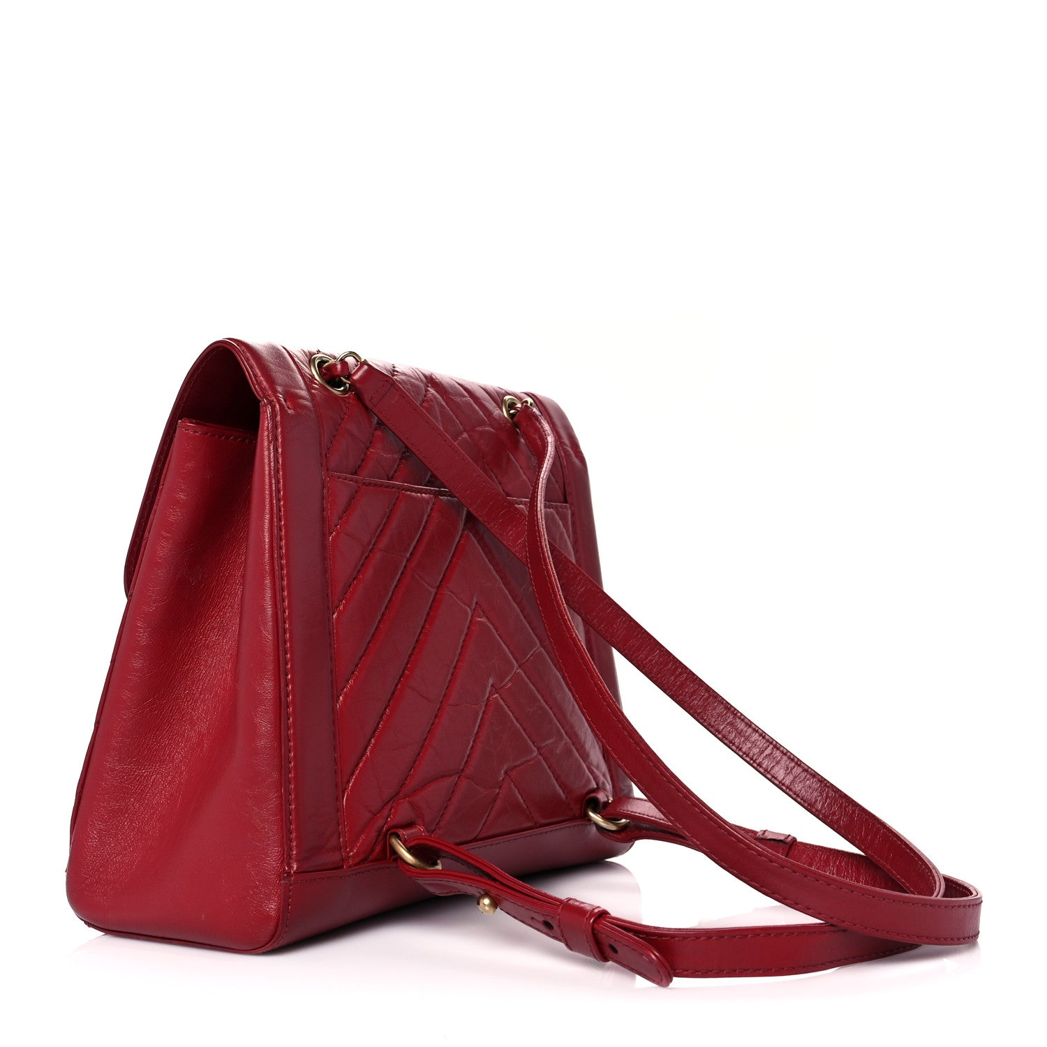 Chanel Aged Calfskin Chevron Quilted Backpack Red 3 of 18