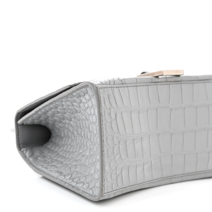 Balenciaga Shiny Calfskin Crocodile Embossed Small Hourglass Top Handle Bag Steel Grey 10 of 14