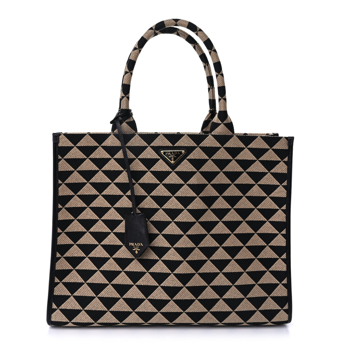 Jacquard Saffiano Triangolo Symbole Embroidered Large Tote Black Corda