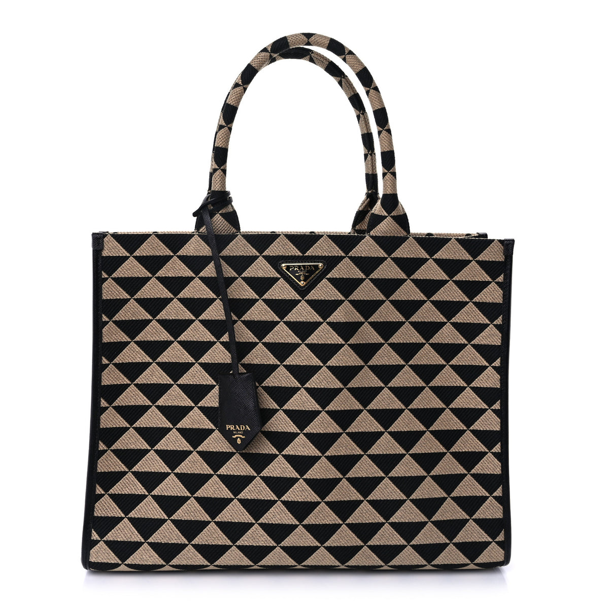 Prada Jacquard Saffiano Triangolo Symbole Embroidered Large Tote Black Corda 1 of 8
