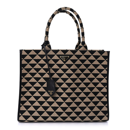 Prada Jacquard Saffiano Triangolo Symbole Embroidered Large Tote Black Corda 1 of 8