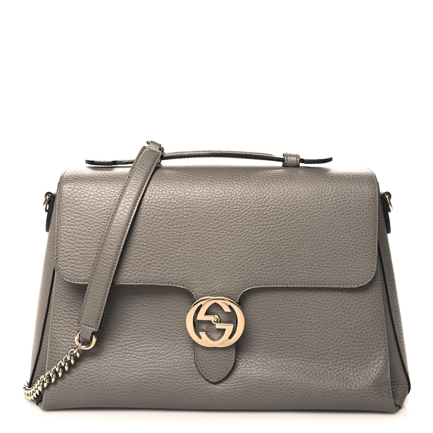 Gucci Dollar Calfskin Medium Interlocking G Top Handle Shoulder Bag Loess 1 of 12