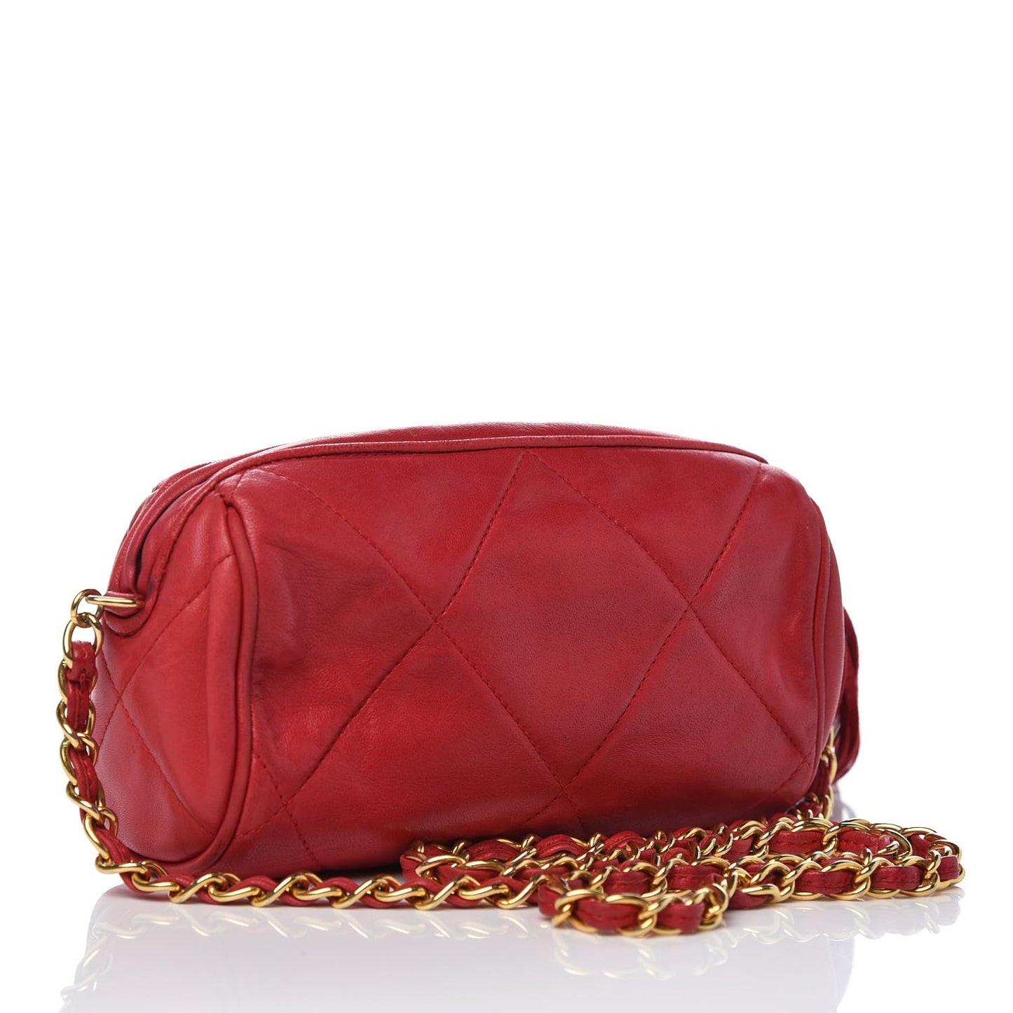 Lambskin Quilted Small Tassel Camera Case Red