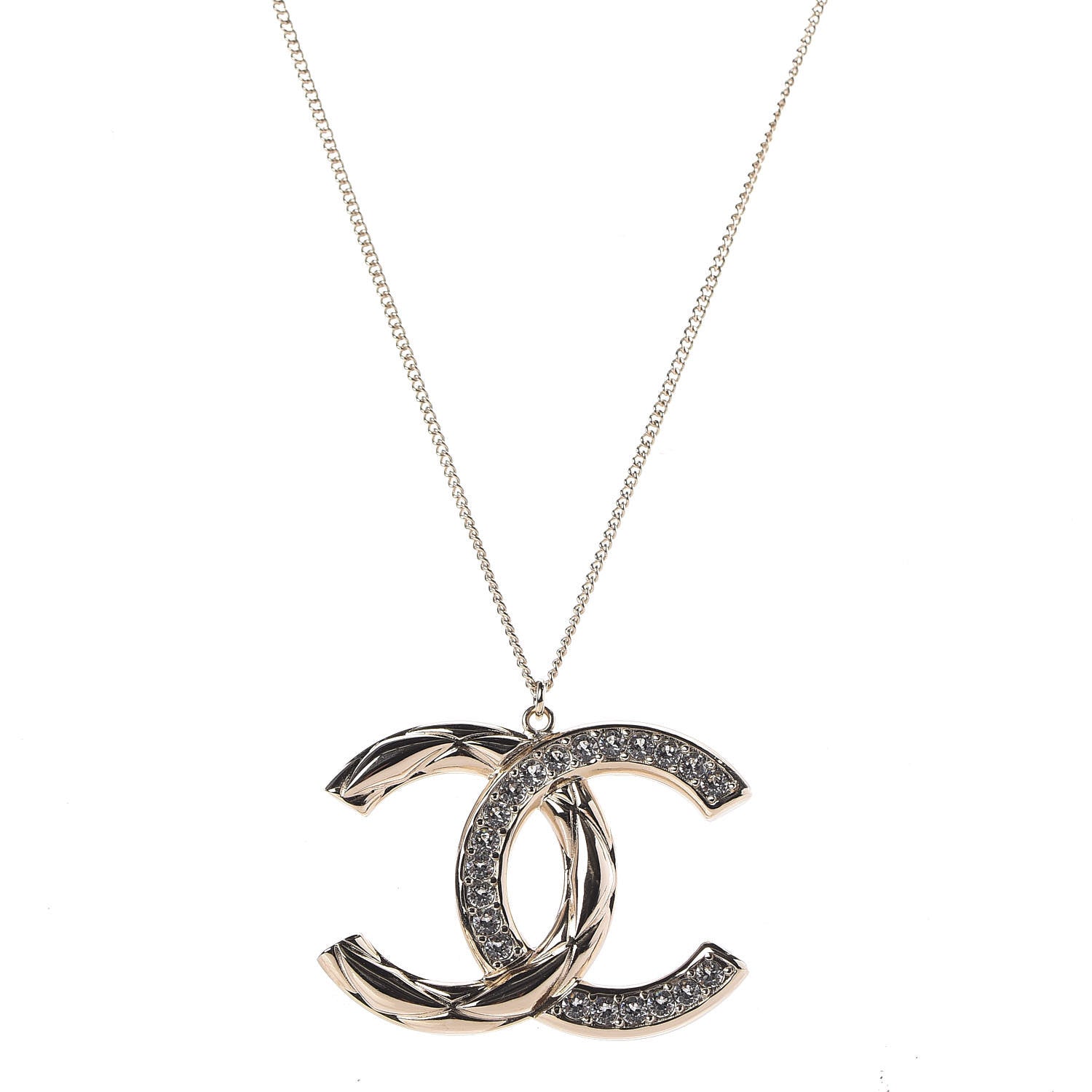 Chanel Crystal Quilted CC Pendant Necklace Gold 1 of 6