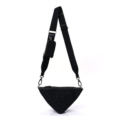 Prada Yarn Raffia Effect Crochet Triangle Shoulder Bag  Black 1 of 8