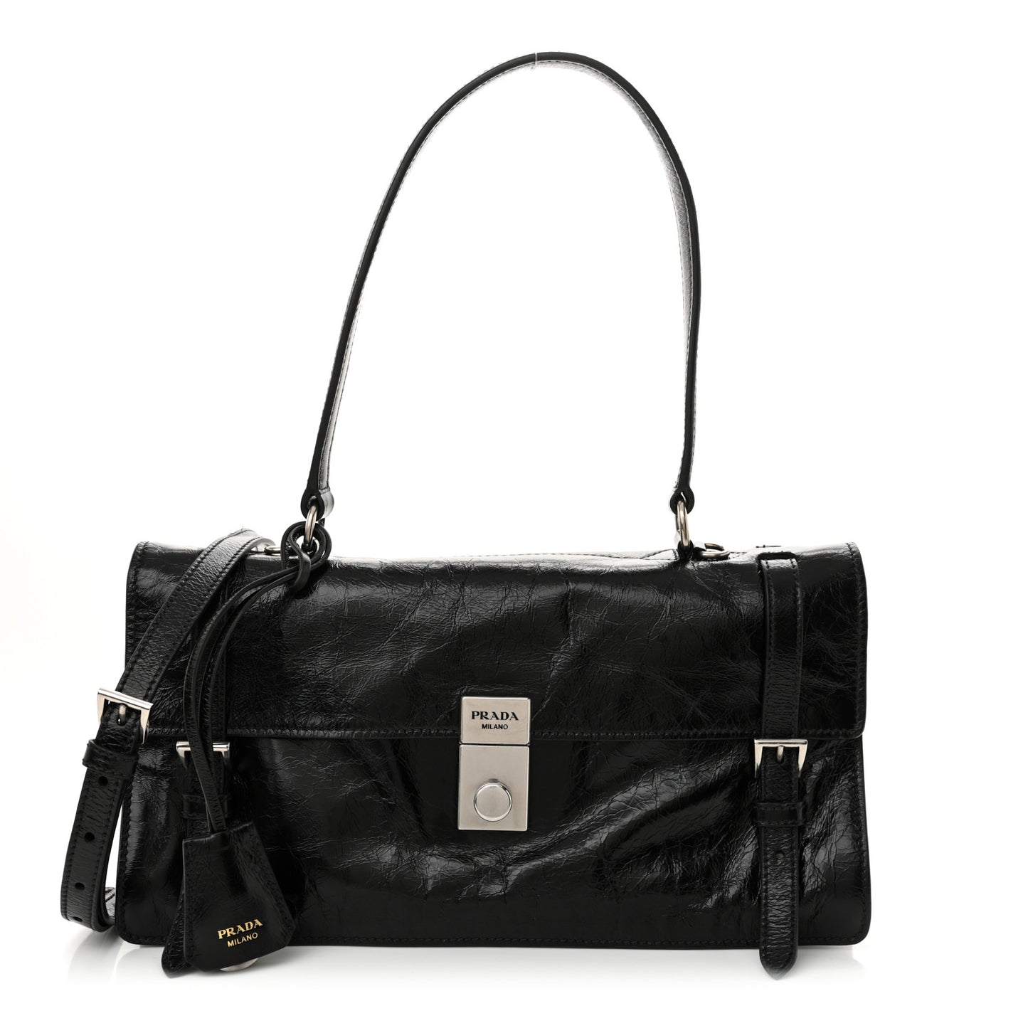 Glossy Calfskin Medium Sound Shoulder Bag Black