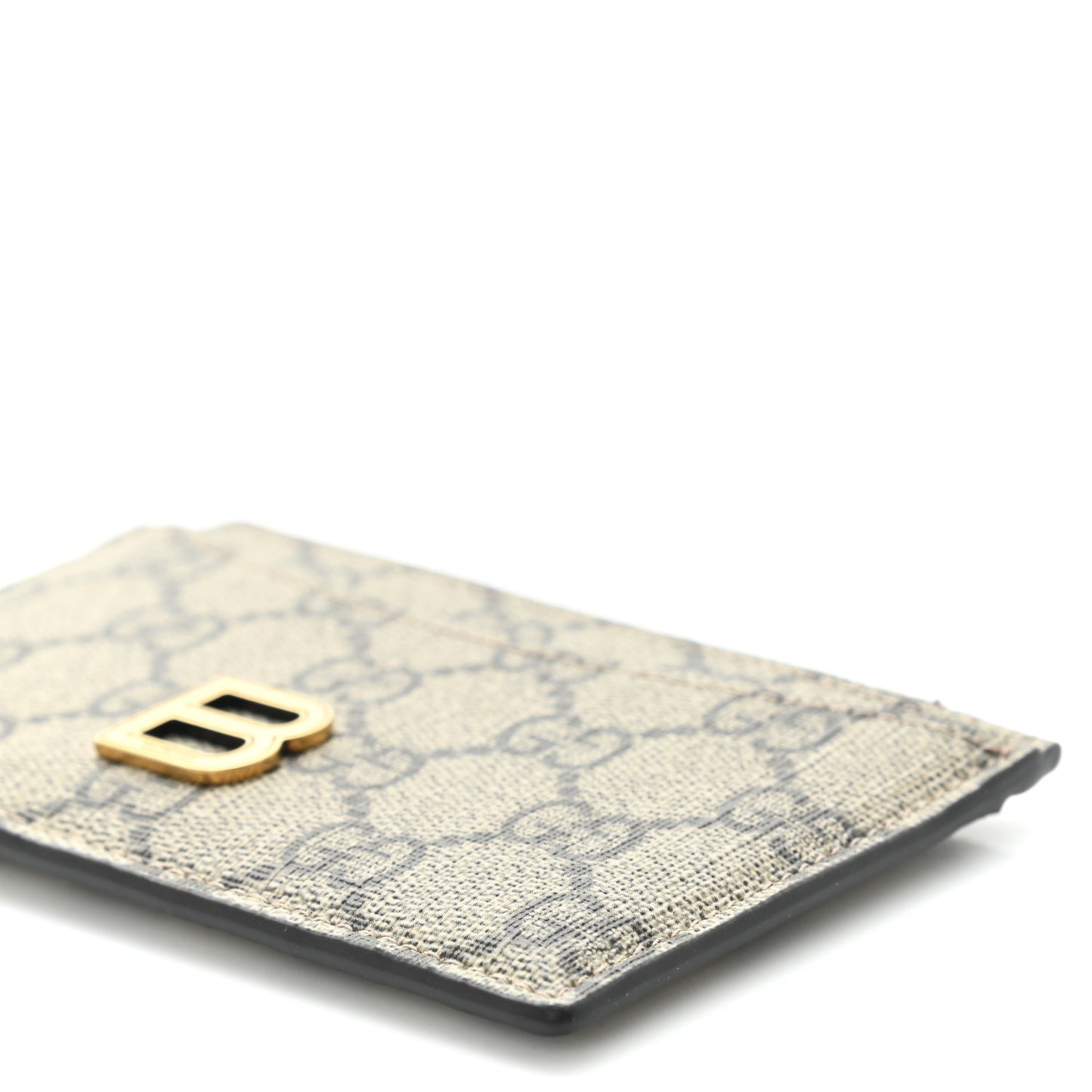 X BALENCIAGA GG Supreme Monogram Zip Card Case Beige Ebony