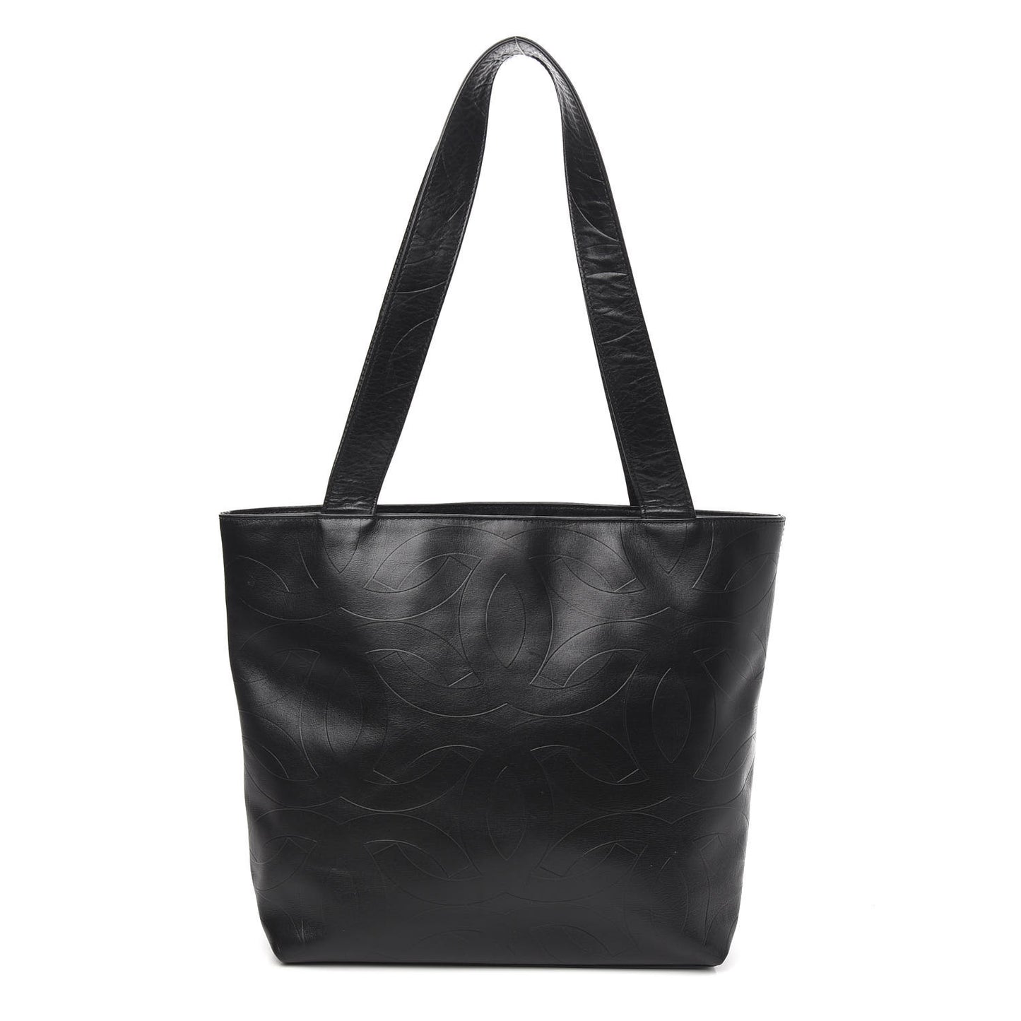 Calfskin Embossed CC Shoulder Bag Black