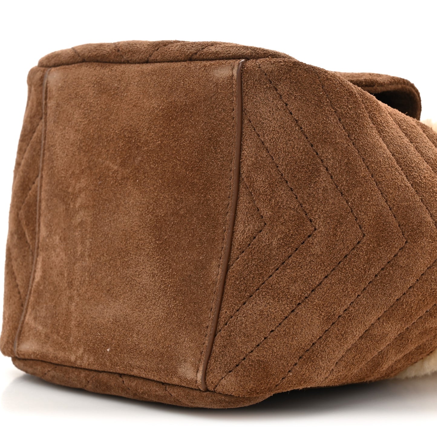 Shearling Suede Monogram Joe Nano Bucket Bag Dark Cigar Natural Beige