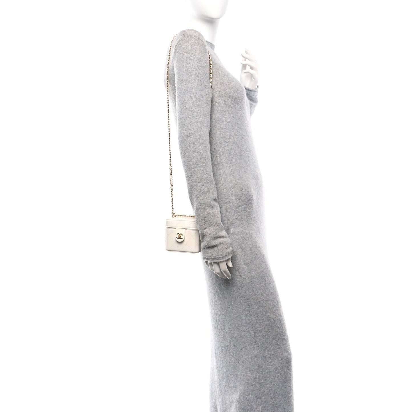 Lambskin Quilted Vanity Clutch With Chain White