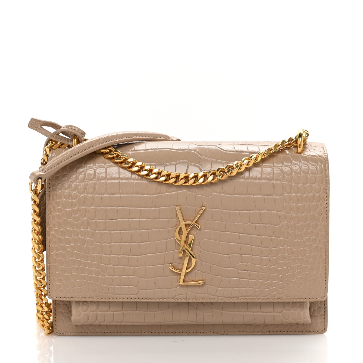 Calfskin Crocodile Embossed Medium Monogram Sunset Dark Beige
