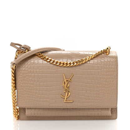 Saint Laurent Calfskin Crocodile Embossed Medium Monogram Sunset Dark Beige 1 of 8
