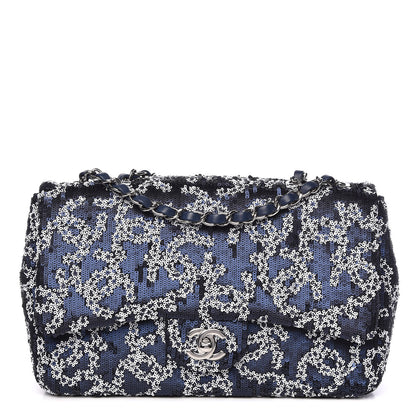 Chanel Lambskin Sequins Medium Single Flap Navy Blue White 1 of 9