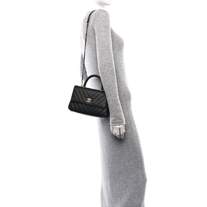 Chanel Caviar Chevron Quilted Mini Coco Handle Flap Black 2 of 11