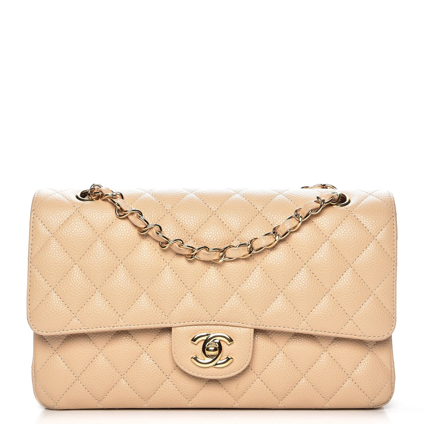 Caviar Quilted Medium Double Flap Beige Clair