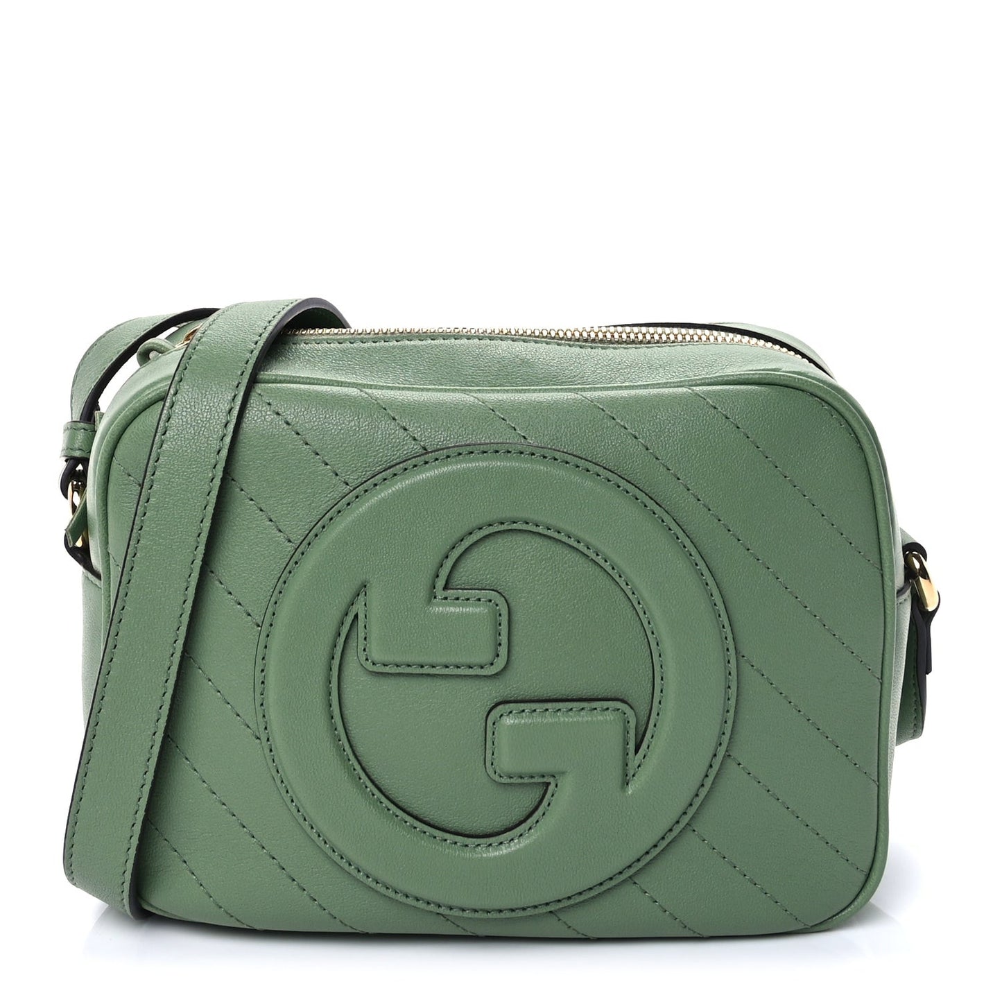 Sakai Be Green Calfskin Diagonal Stitched Small Blondie Shoulder Bag Green Soil Grass